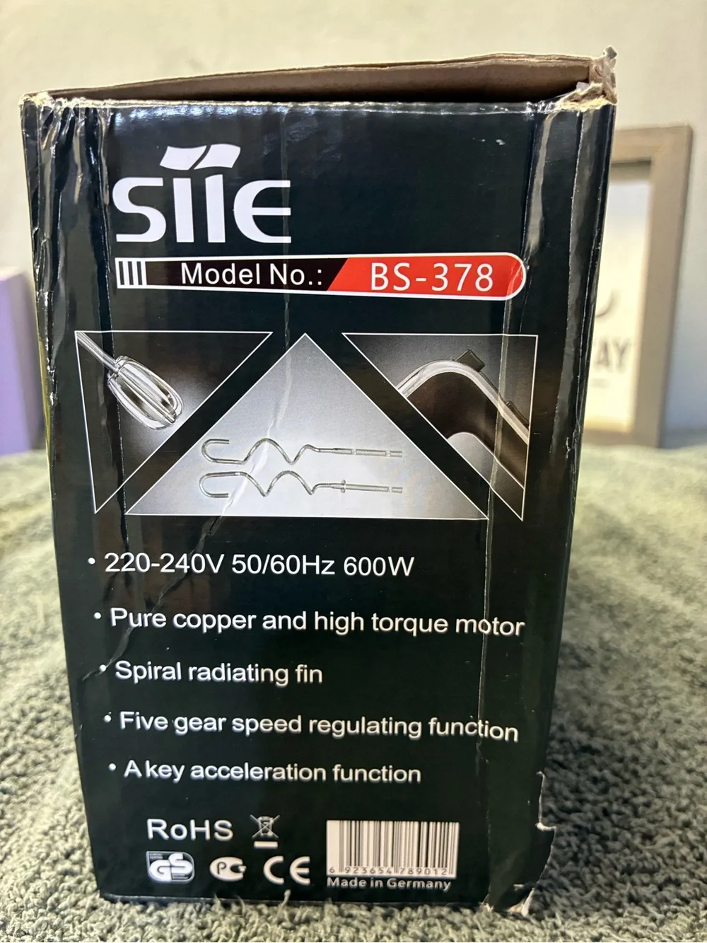 Siie BS-378 600W Stainless Steel Hand Mixer - Silver & Black